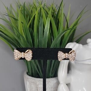 Sparkling Gold Bow Stud Earrings